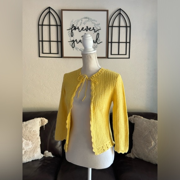 Vintage Y2K No Boundaries Bright Yellow Crochet Cardigan Junior’s Size S Retro - Picture 3 of 13